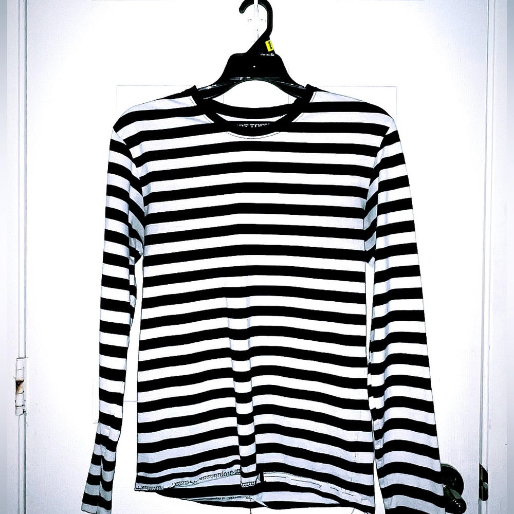 White and Black Striped Long Sleeve Shirt